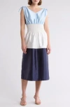 Area Stars Kelli Shantung Colorblock Midi Dress In Blue