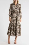 Area Stars Keri Floral Long Sleeve Tiered Shirtdress In Brown