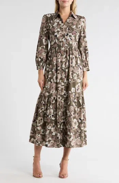 Area Stars Keri Floral Long Sleeve Tiered Shirtdress In Brown