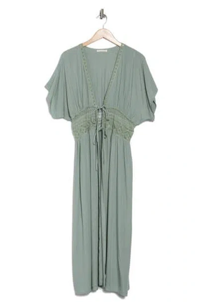 Area Stars Lace Trim Cardigan Duster In Green