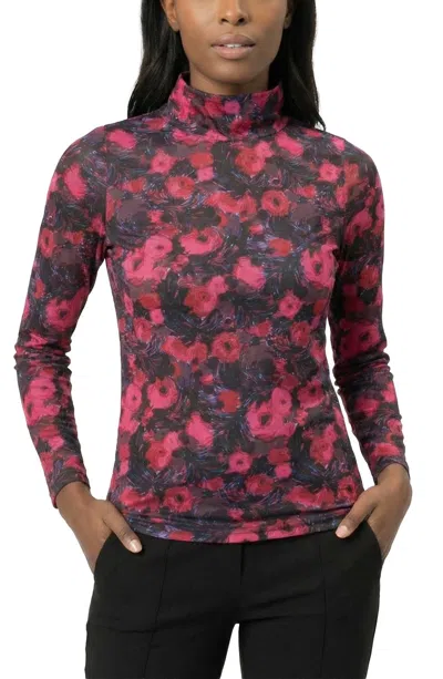 Area Stars Lee Mock Neck Jersey Top In Rose Print In Multi