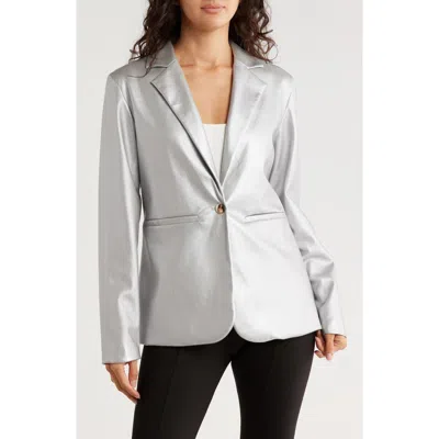 Area Stars Liana Metallic Faux Leather Blazer In Silver