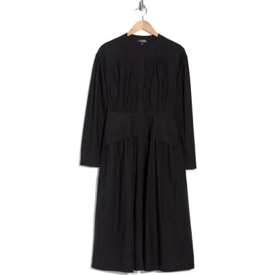 Area Stars Long Sleeve Button Front Cotton Dress In Black