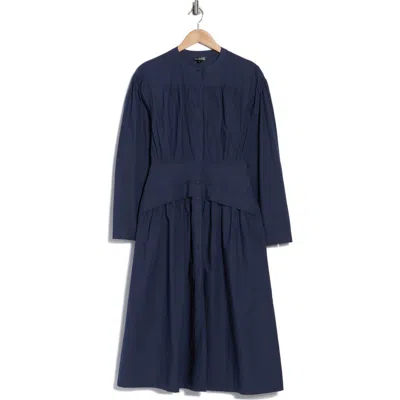 Area Stars Long Sleeve Button Front Cotton Dress In Blue