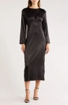 Area Stars Long Sleeve Satin Midi Dress In Black