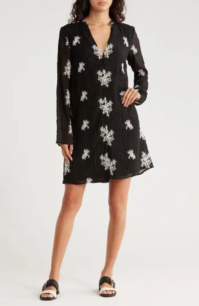 Area Stars Mandi Embroidered Long Sleeve Shift Dress In Black