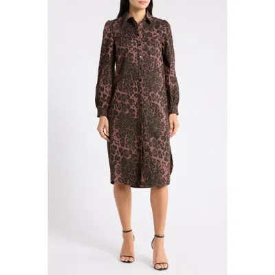 Area Stars Marlowe Long Sleeve Shirtdress In Leopard Twill