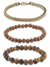 Area Stars Men's 3-piece Beaded & Chain Bracelet Set In Brown