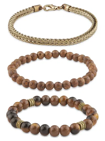 Area Stars Men's 3-piece Beaded & Chain Bracelet Set In Brown