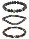 Area Stars Men's 3-piece Black & Goldtone Beaded Stretch Bracelet Set In Multi