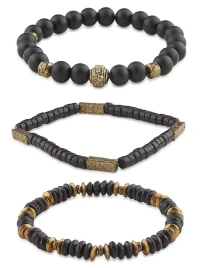 Area Stars Men's 3-piece Black & Goldtone Beaded Stretch Bracelet Set In Multi