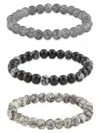 Area Stars Men's 3-piece Black & Gray Beaded Stretch Bracelet Set In Gray