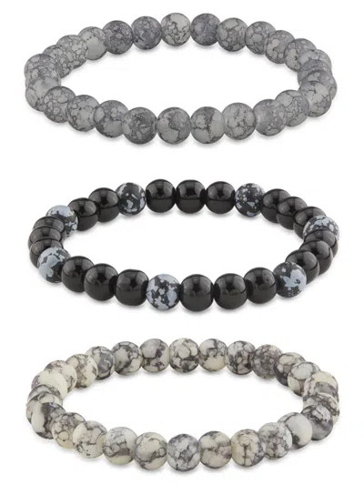 Area Stars Men's 3-piece Black & Gray Beaded Stretch Bracelet Set