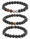 Area Stars Men's 3-piece Black & Tiger's Eye Beaded Stretch Bracelet Set In Multi