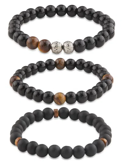 Area Stars Men's 3-piece Black & Tiger's Eye Beaded Stretch Bracelet Set In Multi