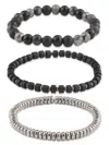 Area Stars Men's 3-piece Black Beaded Stretch Bracelet Set In Multi