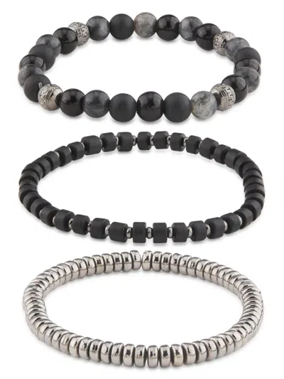 Area Stars Men's 3-piece Black Beaded Stretch Bracelet Set In Multi