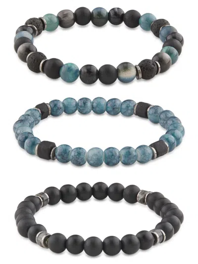 Area Stars Men's 3-piece Blue & Black Beaded Stretch Bracelet Set