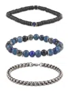 Area Stars Men's 3-piece Blue Beaded & Chain Bracelet Set In Multi