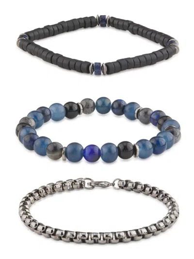 Area Stars Men's 3-piece Blue Beaded & Chain Bracelet Set In Multi