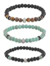 Area Stars Men's 3-piece Tiger's Eye & Turquoise Beaded Stretch Bracelet Set In Multi