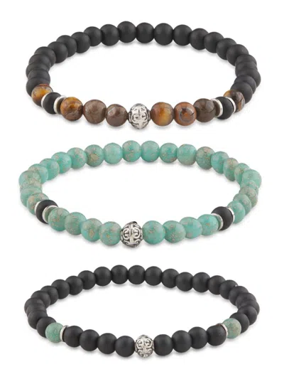 Area Stars Men's 3-piece Tiger's Eye & Turquoise Beaded Stretch Bracelet Set In Multi