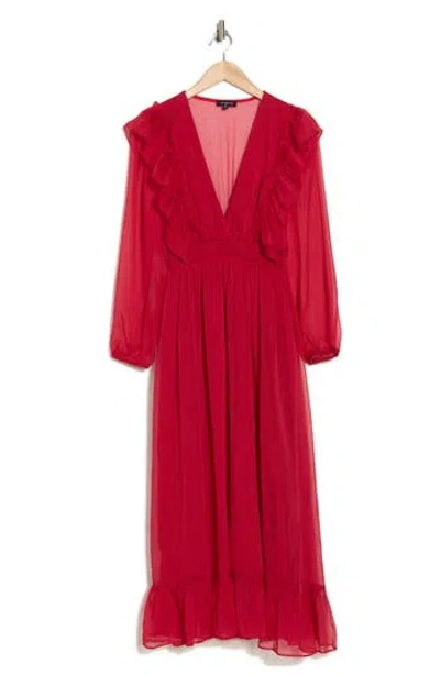 Area Stars Women's Mina Long Sleeve Ruffled Midi Dress In Red