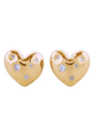 Area Stars Mira Pave Heart Studs In Gold