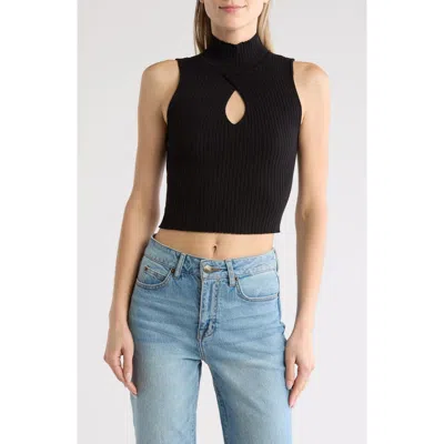 Area Stars Mock Neck Keyhole Sleeveless Sweater In Black