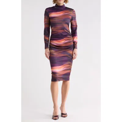Area Stars Mock Neck Long Sleeve Body-con Dress In Purple