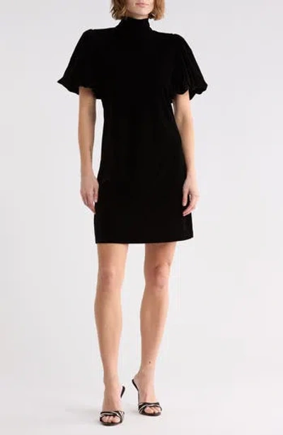 Area Stars Mock Neck Puff Sleeve Velvet Dress In Black