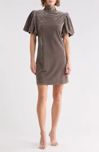 Area Stars Mock Neck Puff Sleeve Velvet Dress In Animal Print