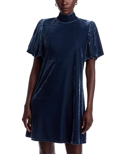 Area Stars Mock Neck Velvet Dress In Blue