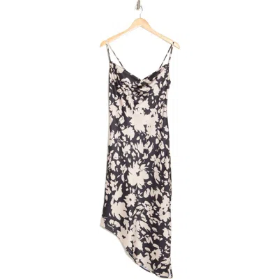 Area Stars Night Bouquet Asymmetric Satin Slipdress In Black