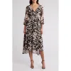 Area Stars Night Bouquet Long Sleeve Dress In Black/grey