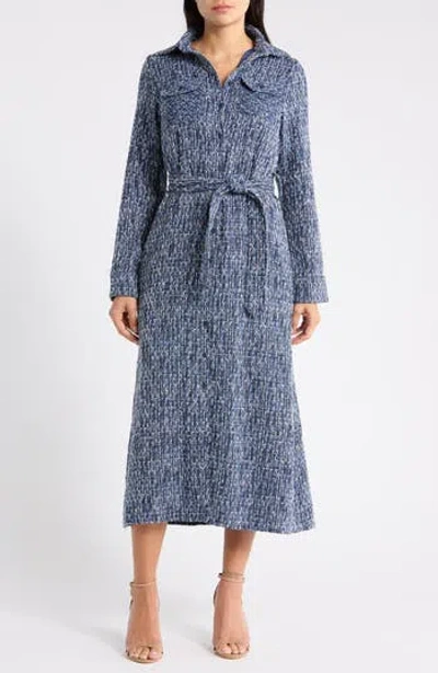 Area Stars Oakley Long Sleeve Shirtdress In Blue Tweed