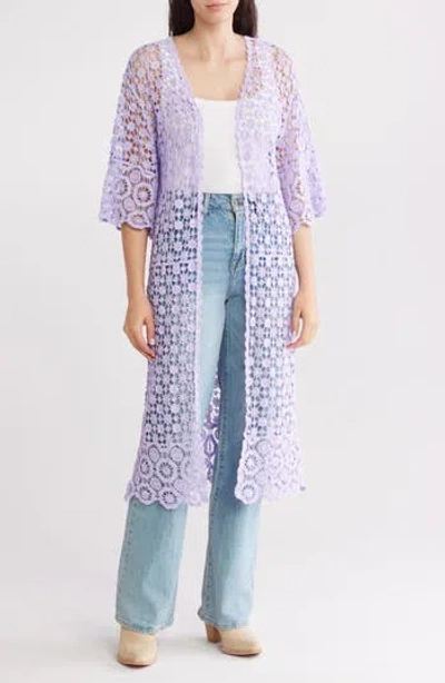 Area Stars Open Knit Cardigan Duster In Lavender