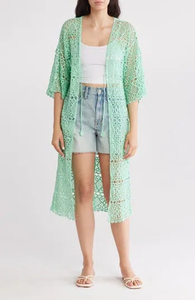 Area Stars Open Knit Cardigan Duster In Green