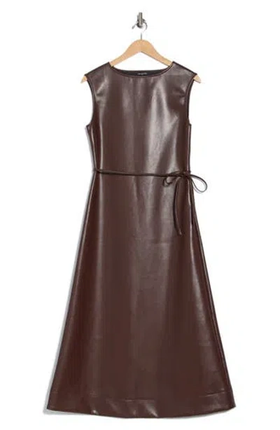 Area Stars Orla Sleeveless Faux Leather A-line Dress In Brown