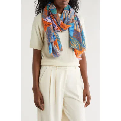 Area Stars Palm Leaf Print Scarf In Orange
