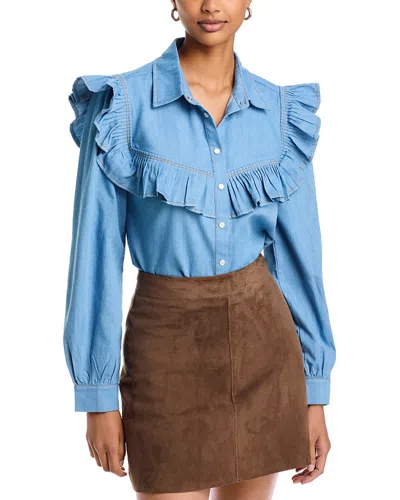 Area Stars Parker Ruffled Denim Shirt In Blue