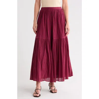 Area Stars Pia Pintuck Tiered Maxi Skirt In Burgundy