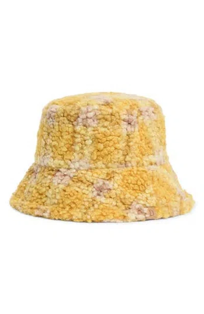 Area Stars Plaid Faux Shearling Bucket Hat In Yellow