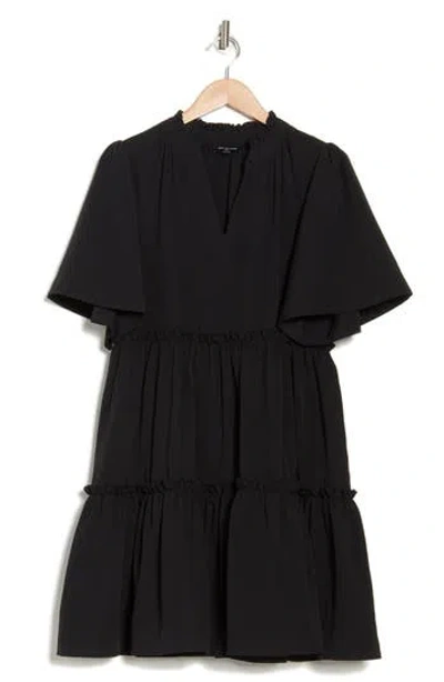 Area Stars Pria Split Neck Tiered Trapeze Dress In Black