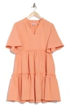 Area Stars Pria Split Neck Tiered Trapeze Dress In Coral