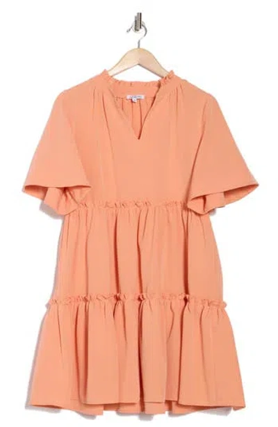 Area Stars Pria Split Neck Tiered Trapeze Dress In Coral