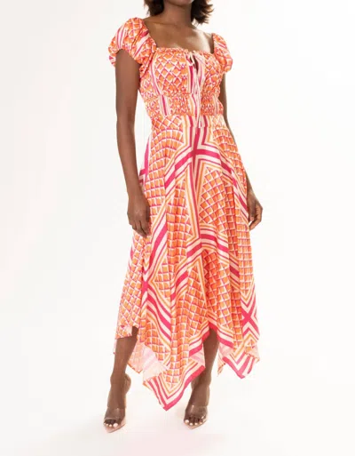 Area Stars Printed Midi Dress In Pink Orange
