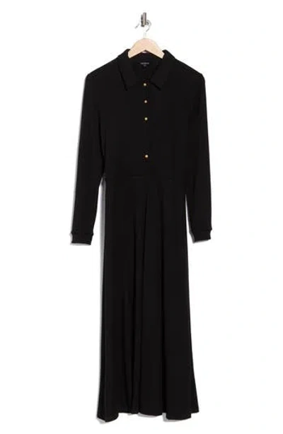 Area Stars Raya Long Sleeve Rib Midi Dress In Black
