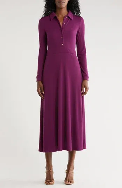 Area Stars Raya Long Sleeve Rib Midi Dress In Purple