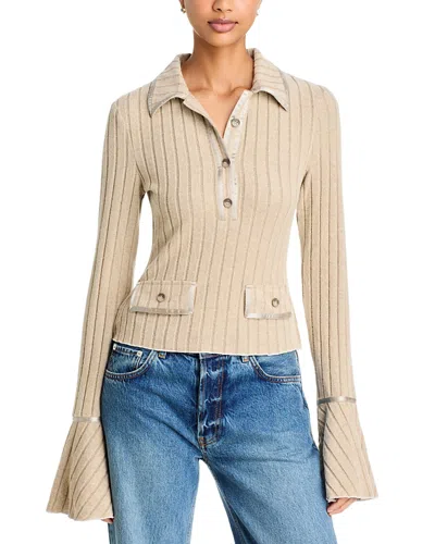 Area Stars Remi Ribbed Button Placket Top In Neutral